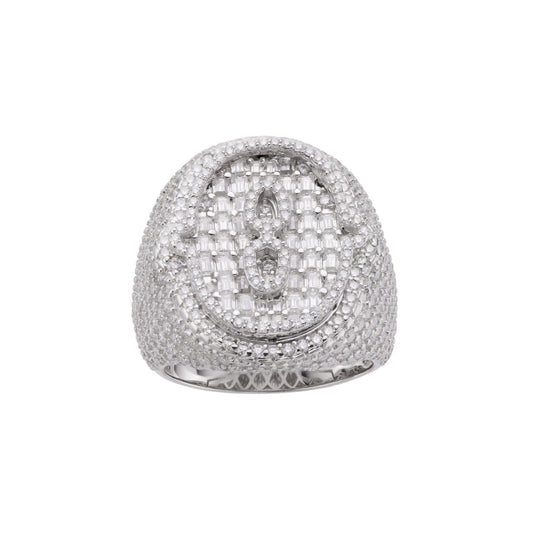 Sterling Silver Round Baugette Moissanite Albhabet O letter Initial SZ 10 Mens Ring RP 6-3/8 Cttw