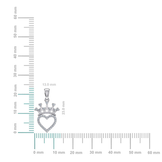 10K White Gold Round Diamond Heart Crown Pendant 1/10 Cttw