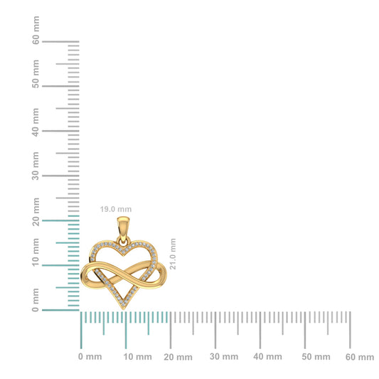 10K Yellow Gold Round Diamond Heart Shape Infinity Pendant 1/10 Cttw