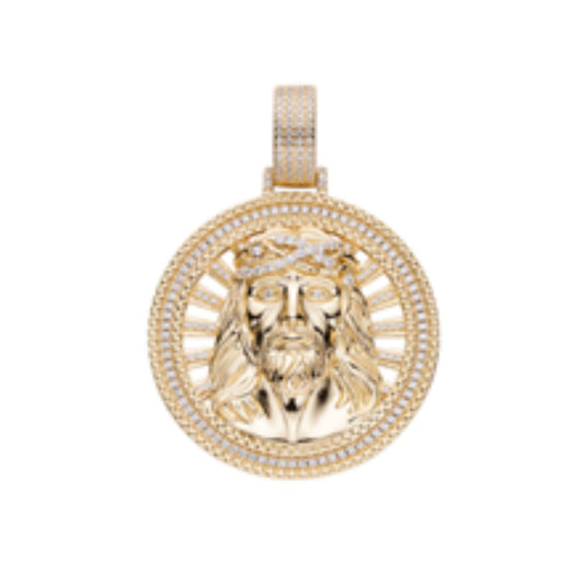 Sterling Silver Moissanite Jesus Religious Pendant RP+GP 1-3/8 Cttw