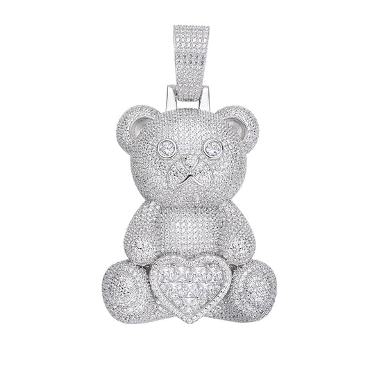 Sterling Silver 60mm Round Baguette Moissanite Teddy Animal Pendant RP 20-7/8 Cttw