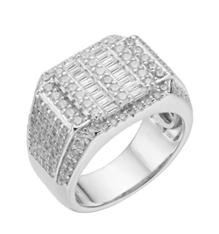 Sterling Silver Round Baguette Moissanite SZ 10 Designer Mens Ring RP 2-7/8 Cttw