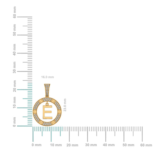 10K Yellow Gold Round Diamond E Letter Initial Pendant 1/5 CTTW