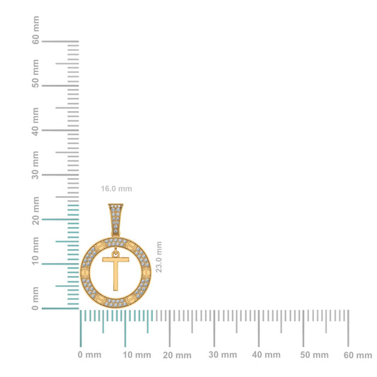 10K Yellow Gold Round Diamond T Letter Initial Pendant 1/5 Cttw