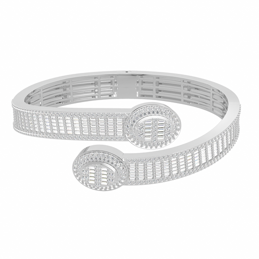 10K White Gold Tw Baguette Bangle Bracelet 5-1/2 Cttw