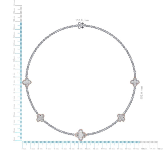 10K Rose White Two Tone Round Baguette Diamond Designer 18 Inch Necklace 2-1/5 Cttw