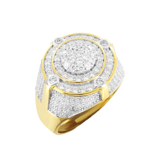 Sterling Silver Round Shape Halo Designer Mens Ring RP+GP