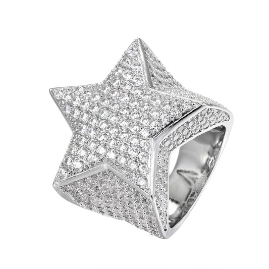 Sterling Silver CZ Star Designer Sz 7 Mens Ring RP