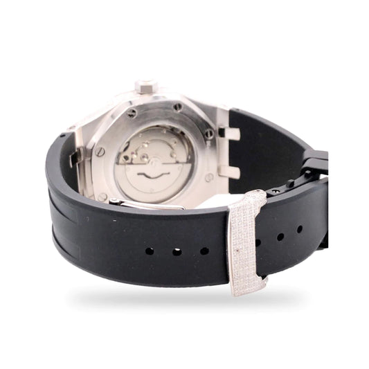 Moissanite Stainless Steel Watch Black Rubber Band 15-3/4 Cttw