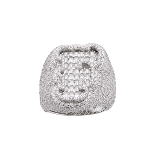 Sterling Silver Round Baugette Moissanite Albhabet F letter Initial SZ 10 Mens Ring RP 7-1/4 Cttw