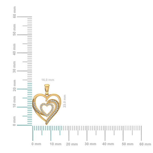 10K Yellow Gold Round Diamond Womens Double Heart Pendant 1/8 Cttw