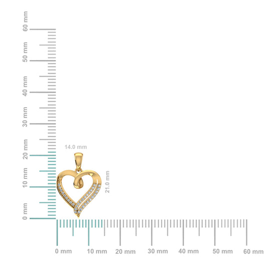 10K Yellow Gold Round Diamond Womens Heart Pendant 1/10  Cttw