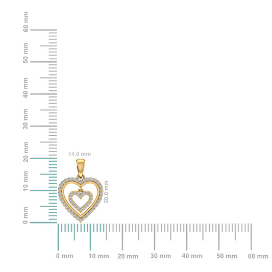 10K Yellow Gold Round Diamond Womens Double Heart Pendant 1/4 Cttw