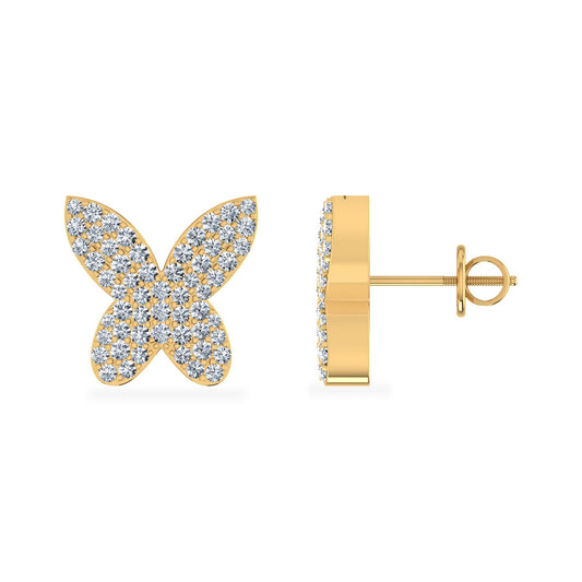 10K Yellow Gold Round Diamond Butterfly Stud Earrings 3/8 Cttw