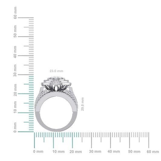 10K White Gold Round Baguette Diamond Womens Sz 7 Oval Shape Designer Bridal Ring 2-5/8 Cttw