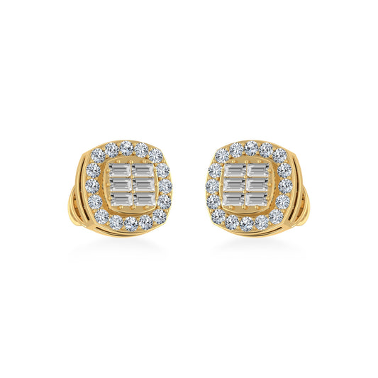 14K Yellow Gold Diamond Designer Stud Earring 1/3 Cttw