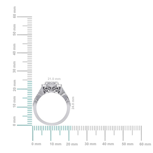10K White Gold Round Diamond Pear Shape Halo Designer Womens Ring SZ 7 1-3/8 Cttw
