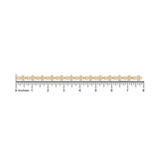 10K Yellow Gold Round Baguette Diamond Cross Religious 8 Inch Bracelet 2-1/2 Cttw