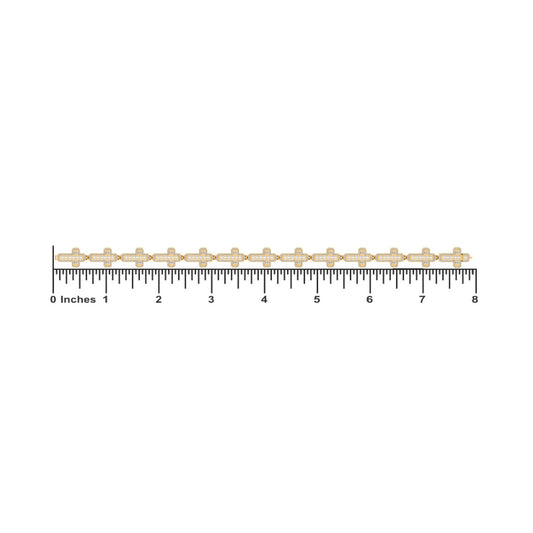 10K Yellow Gold Round Baguette Diamond Cross Religious 8 Inch Bracelet 3 Cttw