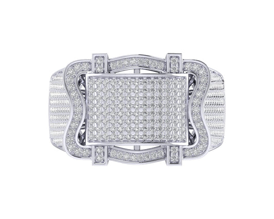 Sterling Silver Round Diamond Square Designer SZ 10 Mens Ring 1-1/6 Cttw