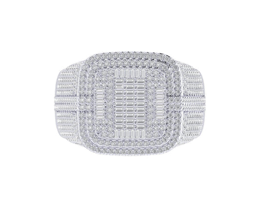 Sterling Silver Round Baguette Diamond SZ 10 Mens Designer Ring 1-7/8 Cttw