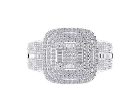Sterling Silver Round Baguette Diamond SZ 10 Mens Designer Ring 1-1/6 Cttw