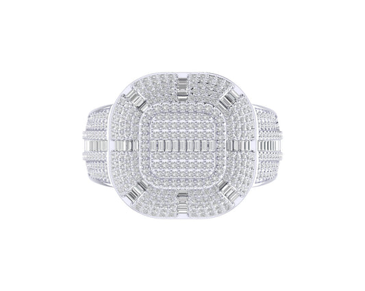 Sterling Silver Round Baguette Diamond SZ 10 Mens Designer Ring 1-1/2 Cttw