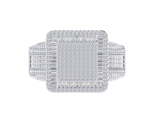 Sterling Silver Round Baguette Diamond SZ 10 Mens Designer Ring 1-1/3 Cttw
