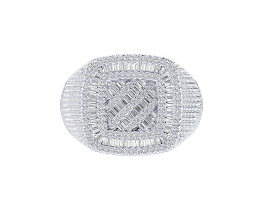 Sterling Silver Round Baguette Diamond SZ 10 Mens Designer Ring 2-1/4 Cttw