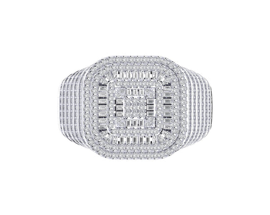 Sterling Silver Round Baguette Diamond SZ 10 Mens Designer Ring 1-3/8 Cttw