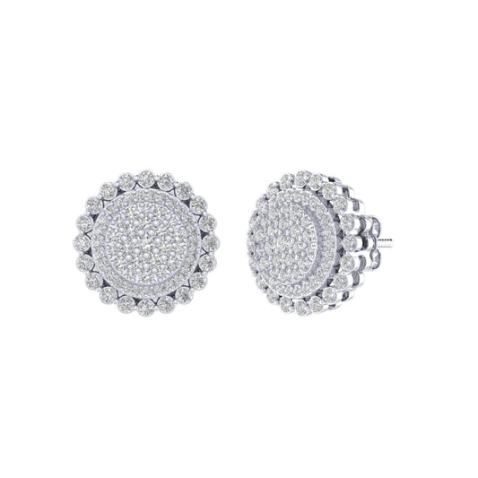 Sterling Silver Round Diamond Circle Shape Designer Stud Earring RP 7/8 Cttw