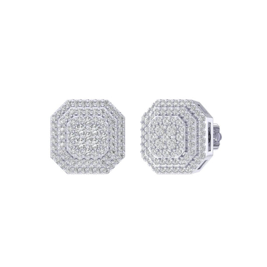 Sterling Silver Round Diamond Octagon Shape Designer Stud Earring RP 5/8 Cttw