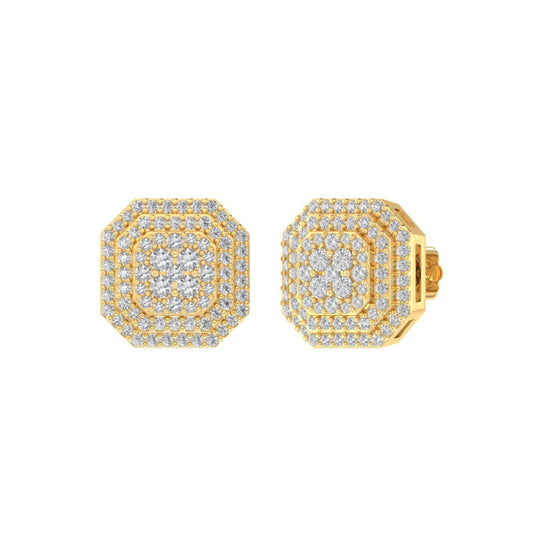 Sterling Silver Round Diamond Octagon Shape Designer Stud Earring RP+GP 3/4 Cttw