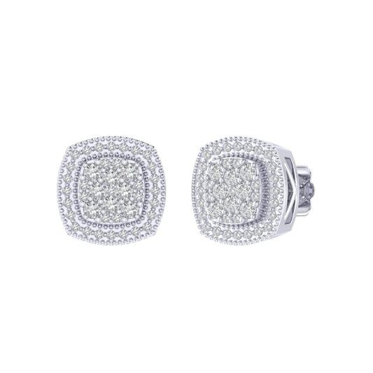 Sterling Silver Round Diamond Square Shape Designer Stud Earring RP 1/2 Cttw