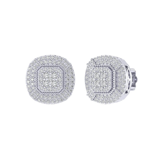 Sterling Silver Round Diamond Cushion Shape Designer Stud Earring RP 5/8 Cttw