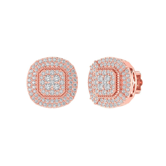 Sterling Silver Round Diamond Cushion Shape Designer Stud Earring RP+PP 3/4 Cttw