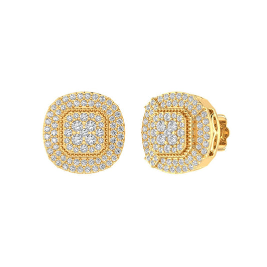 Sterling Silver Round Diamond Cushion Shape Designer Stud Earring RP+GP 5/8 Cttw
