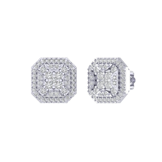 Sterling Silver Round Diamond Octagon Shape Designer Stud Earring RP 1/2 Cttw