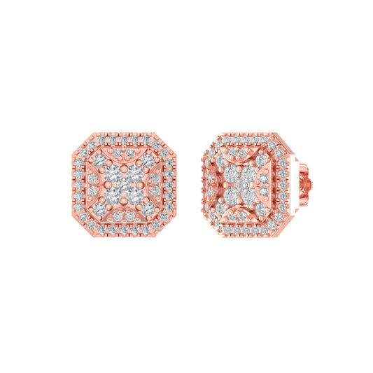 Sterling Silver Round Diamond Octagon Shape Designer Stud Earring RP+PP 1/2 Cttw