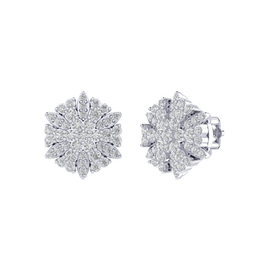Sterling Silver Round Diamond Flower Designer Stud Earring RP 3/8 Cttw