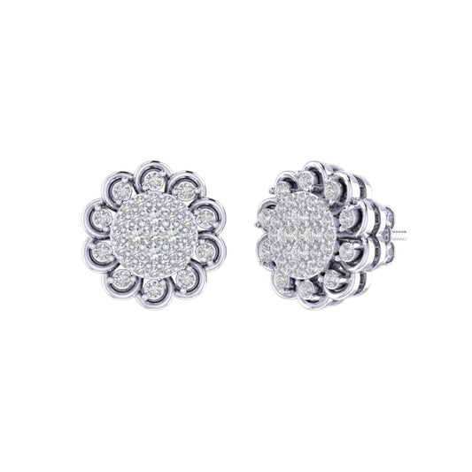 Sterling Silver Round Diamond Flower Designer Stud Earring RP 1/2 Cttw