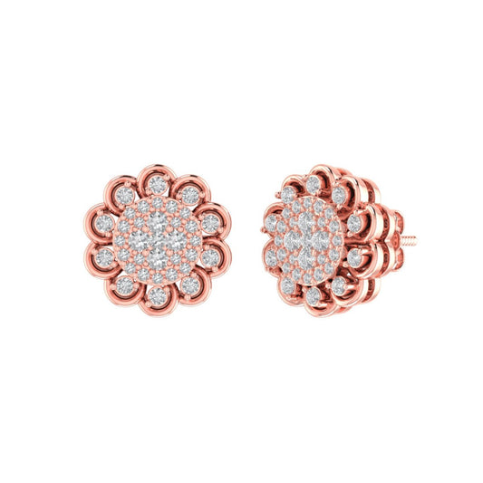 Sterling Silver Round Diamond Flower Designer Stud Earring RP+PP 1/2 Cttw