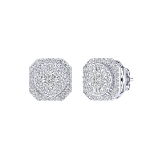 Sterling Silver Round Diamond Octagon Shape Designer Stud Earring RP 3/8 Cttw