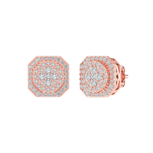 Sterling Silver Round Diamond Octagon Shape Designer Stud Earring RP+PP 3/8 Cttw
