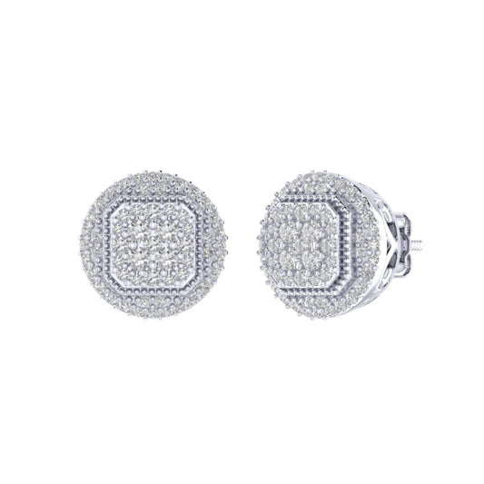 Sterling Silver Round Diamond Circle Shape Designer Stud Earring RP 1/2 Cttw