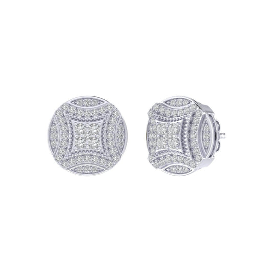 Sterling Silver Round Diamond Circle Shape Designer Stud Earring RP 3/8 Cttw