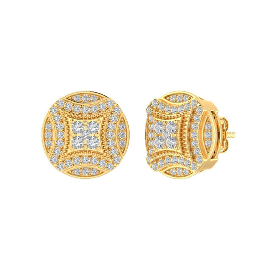 Sterling Silver Round Diamond Circle Shape Designer Stud Earring RP+GP 3/8 Cttw