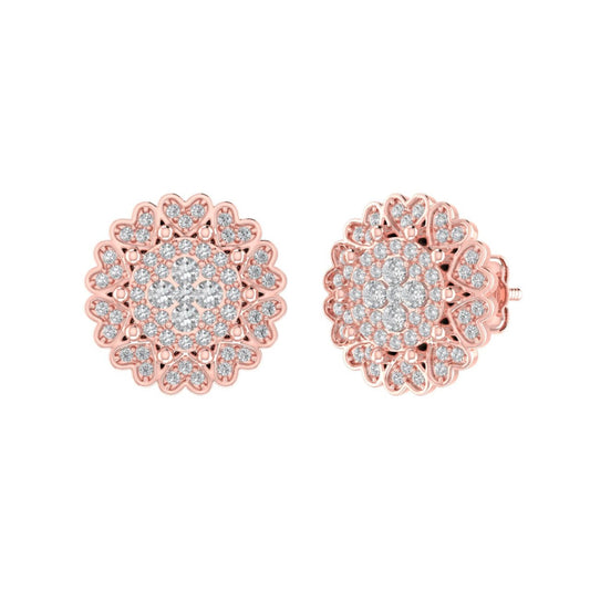 Sterling Silver Round Diamond Flower Designer Stud Earring RP+PP 1/2 Cttw