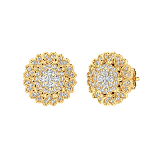 Sterling Silver Round Diamond Flower Designer Stud Earring RP+GP 1/2 Cttw
