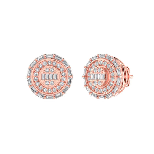 Sterling Silver Round Baguette Diamond Circle Shape Designer Stud Earring RP+PP 3/8 Cttw